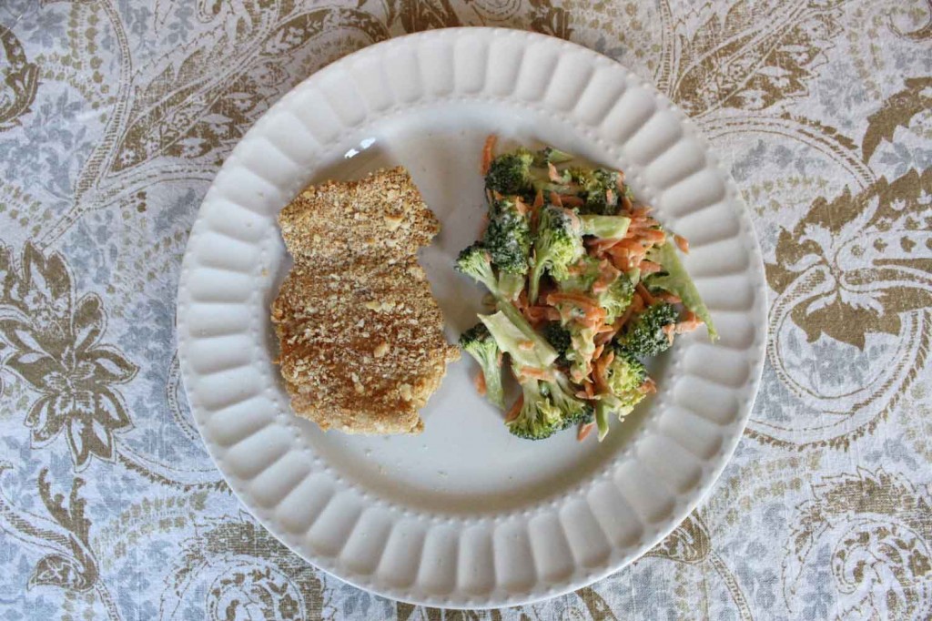 Oven “Fried” Chicken With Crunchy Broccoli Slaw