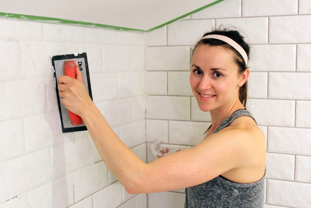 Maggie grouting the short wall