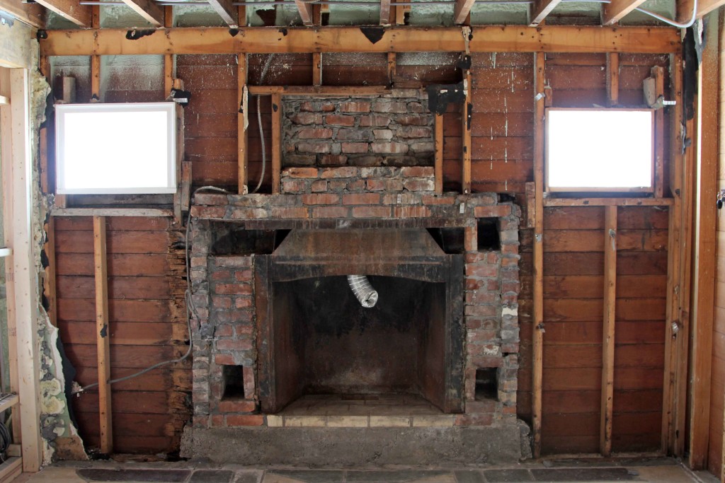 Fireplace before the beam 